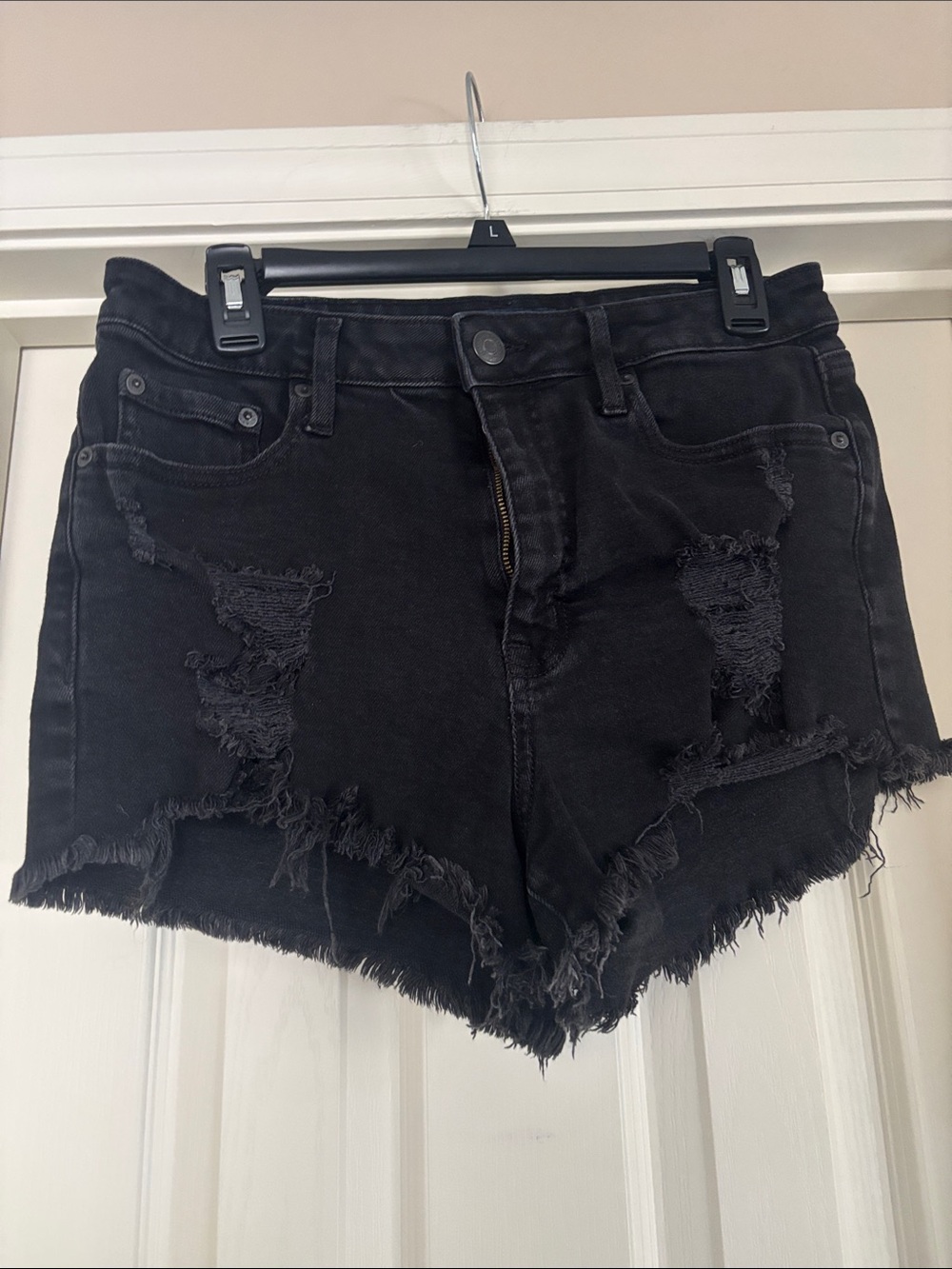 Aeropostale Black Distressed High-Waist Denim Shorts size 10 fitted
